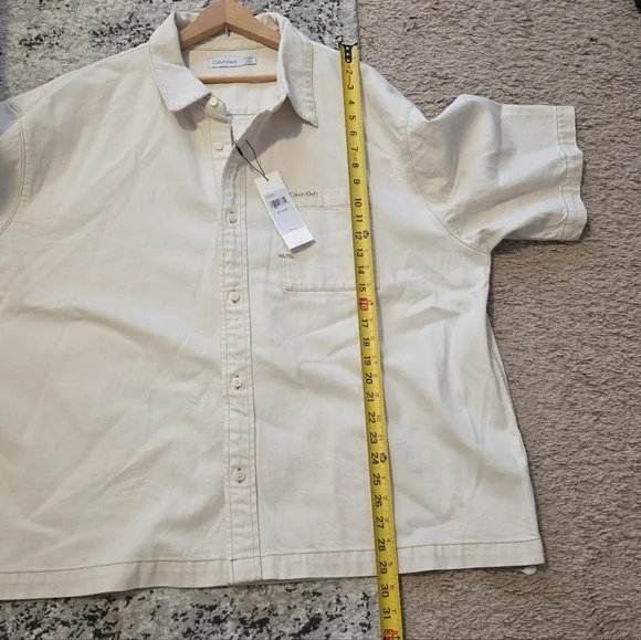 Calvin Klein Button Up Camp Shirt Collared Shortsleeve Mens XXL Cream Cotton - Picture 7 of 7
